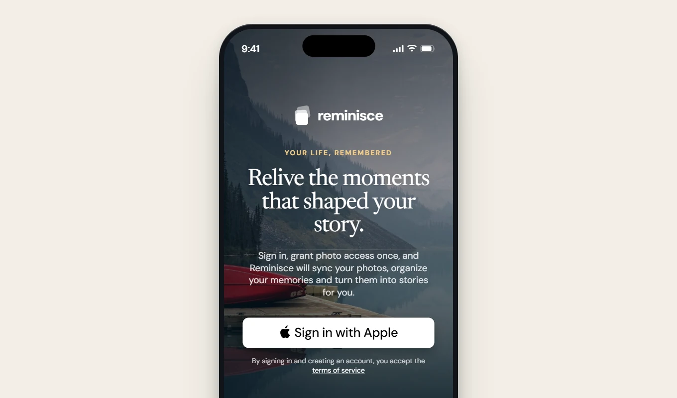 The iPhone app's onboarding screen