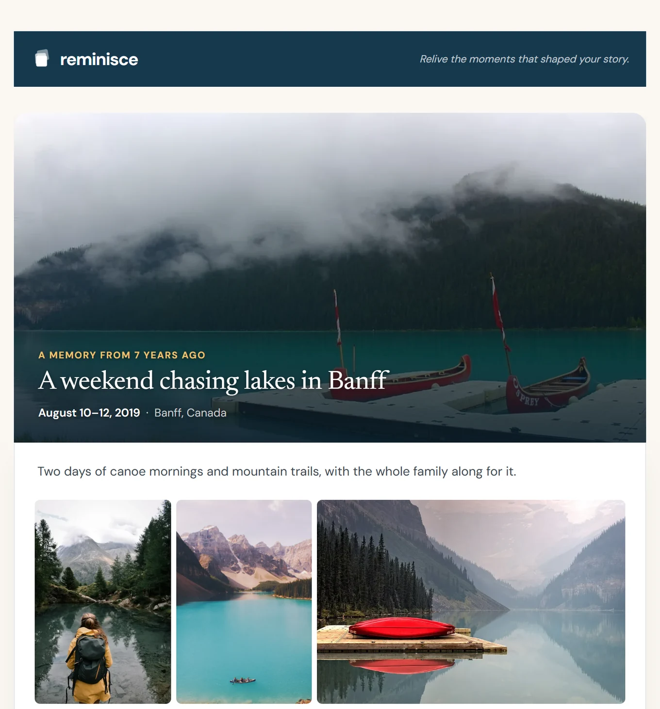 A Reminisce memory email: A weekend chasing lakes in Banff, with the story and the best photographs