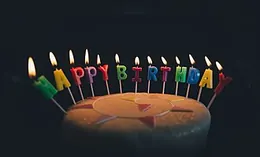 Lit candles on a birthday cake