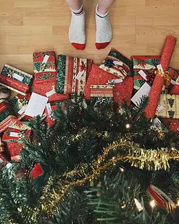 Presents under the tree on Christmas morning