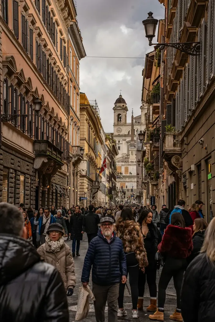 The Spanish Steps at the end of a Roman street